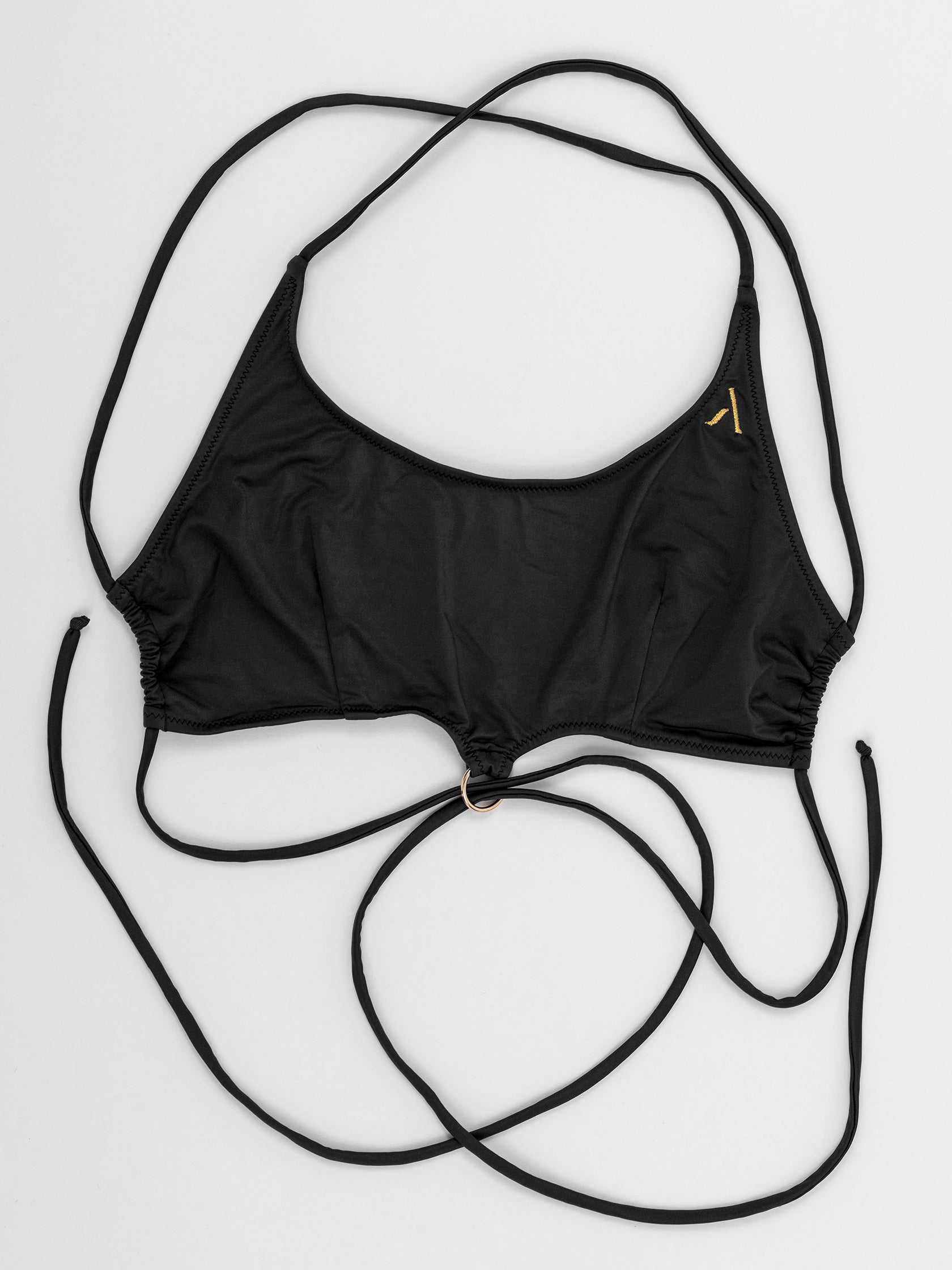 Top da pole dance nero con laccetti, stile swimwear