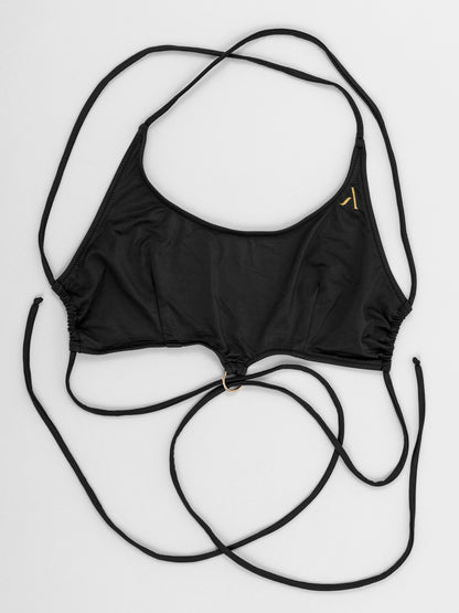 Top da pole dance nero con laccetti, stile swimwear