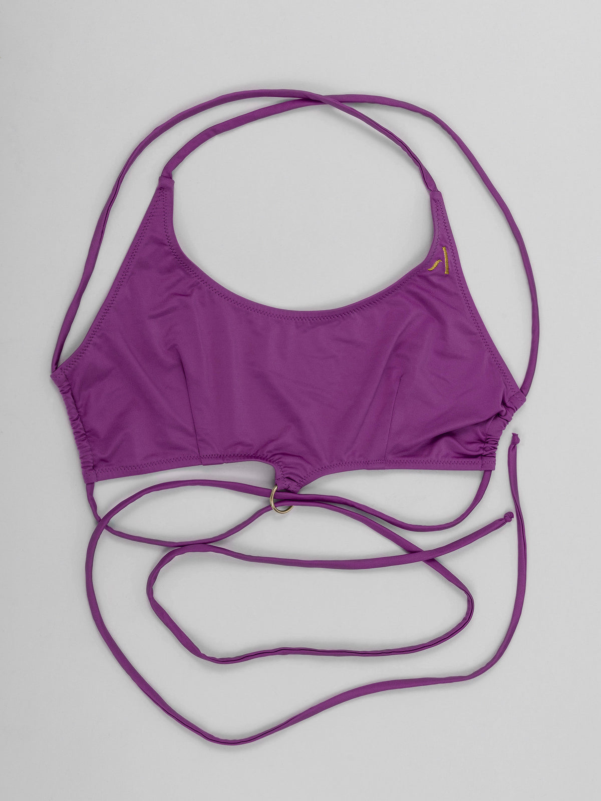 Top da pole dance viola con laccetti, stile swimwear