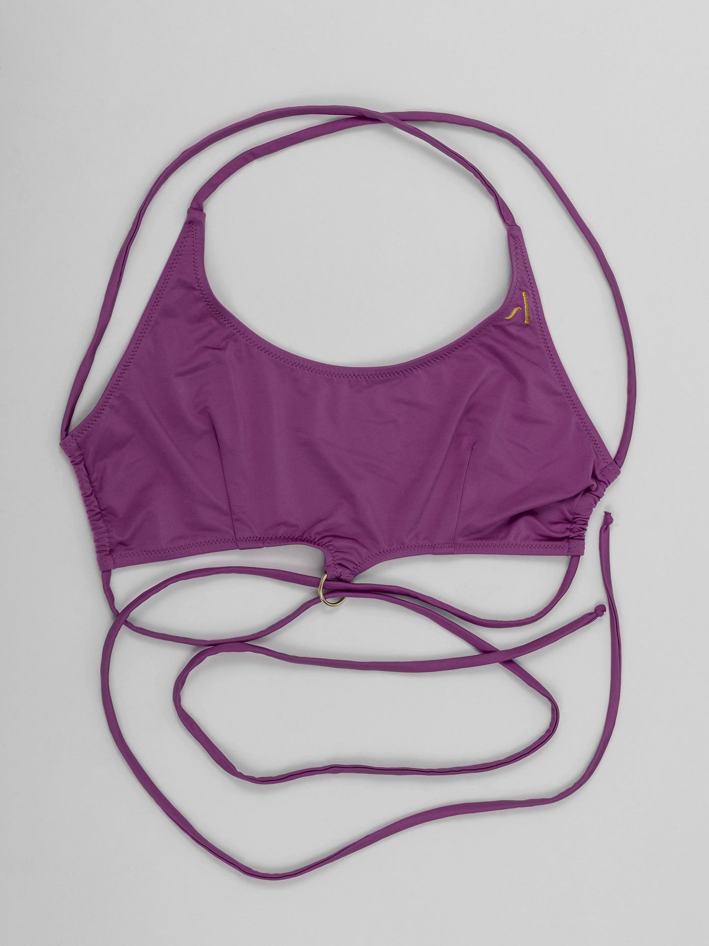 Top da pole dance viola con laccetti, stile swimwear