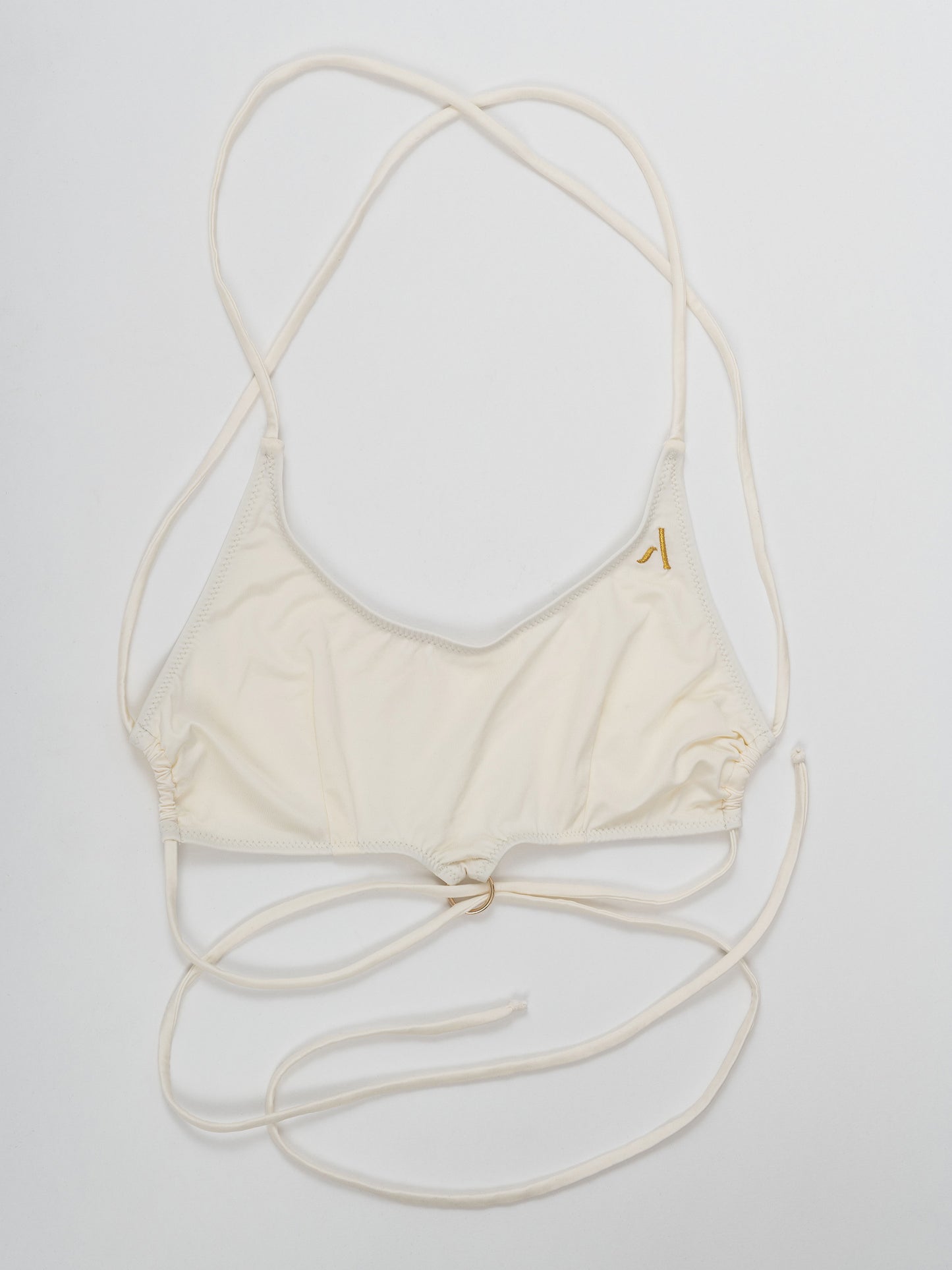 Top da pole dance bianco con laccetti, stile swimwear