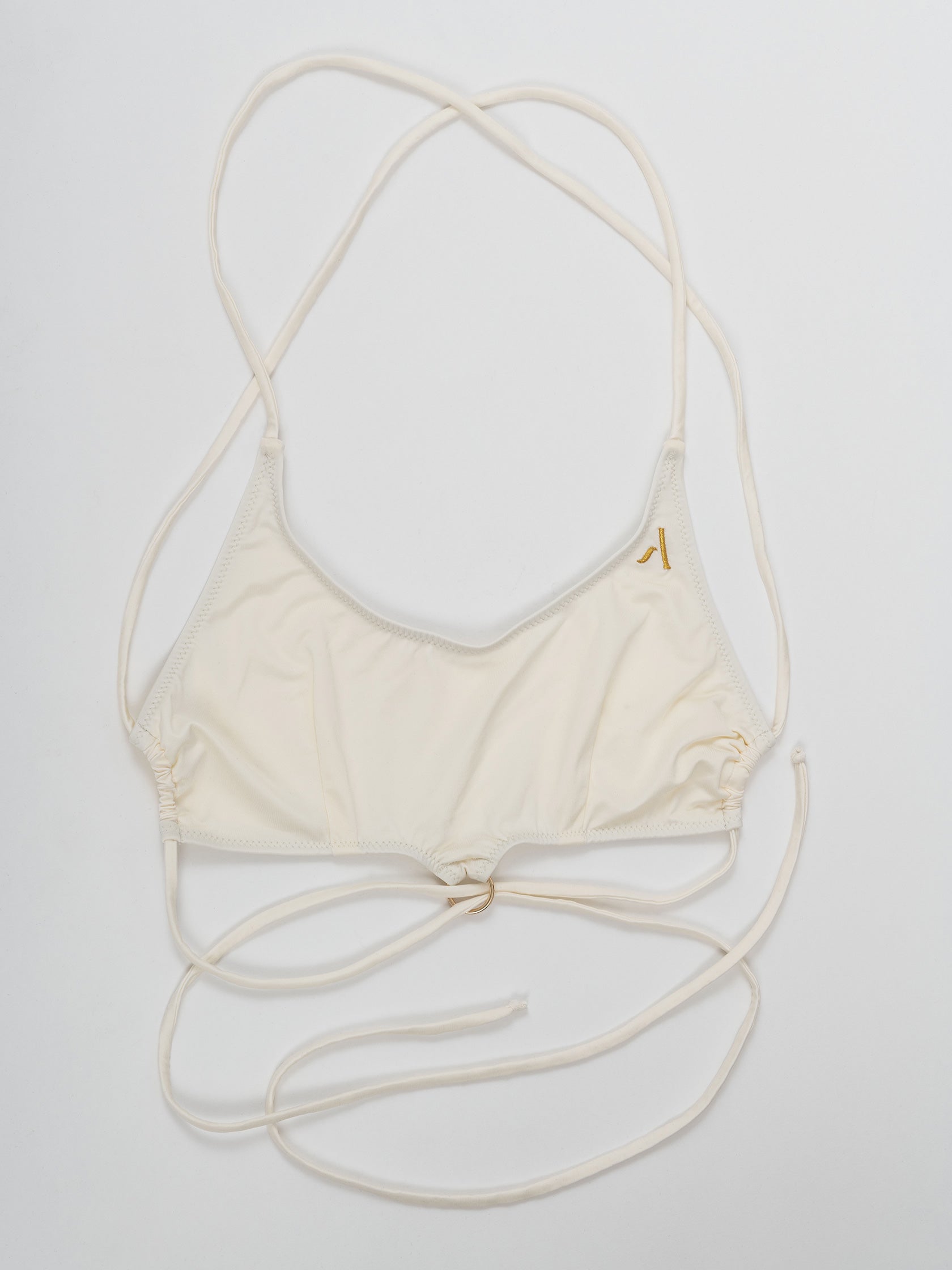 Top da pole dance bianco con laccetti, stile swimwear