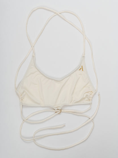 Top da pole dance bianco con laccetti, stile swimwear