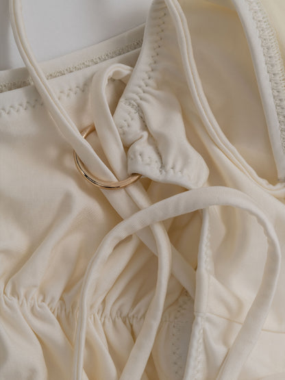 Top da pole dance bianco con laccetti, stile swimwear