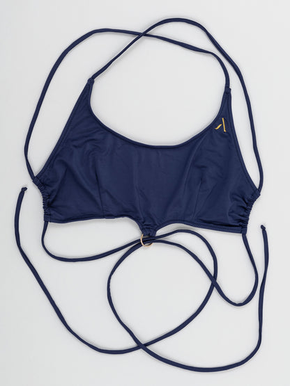Top da pole dance blu con laccetti, stile swimwear