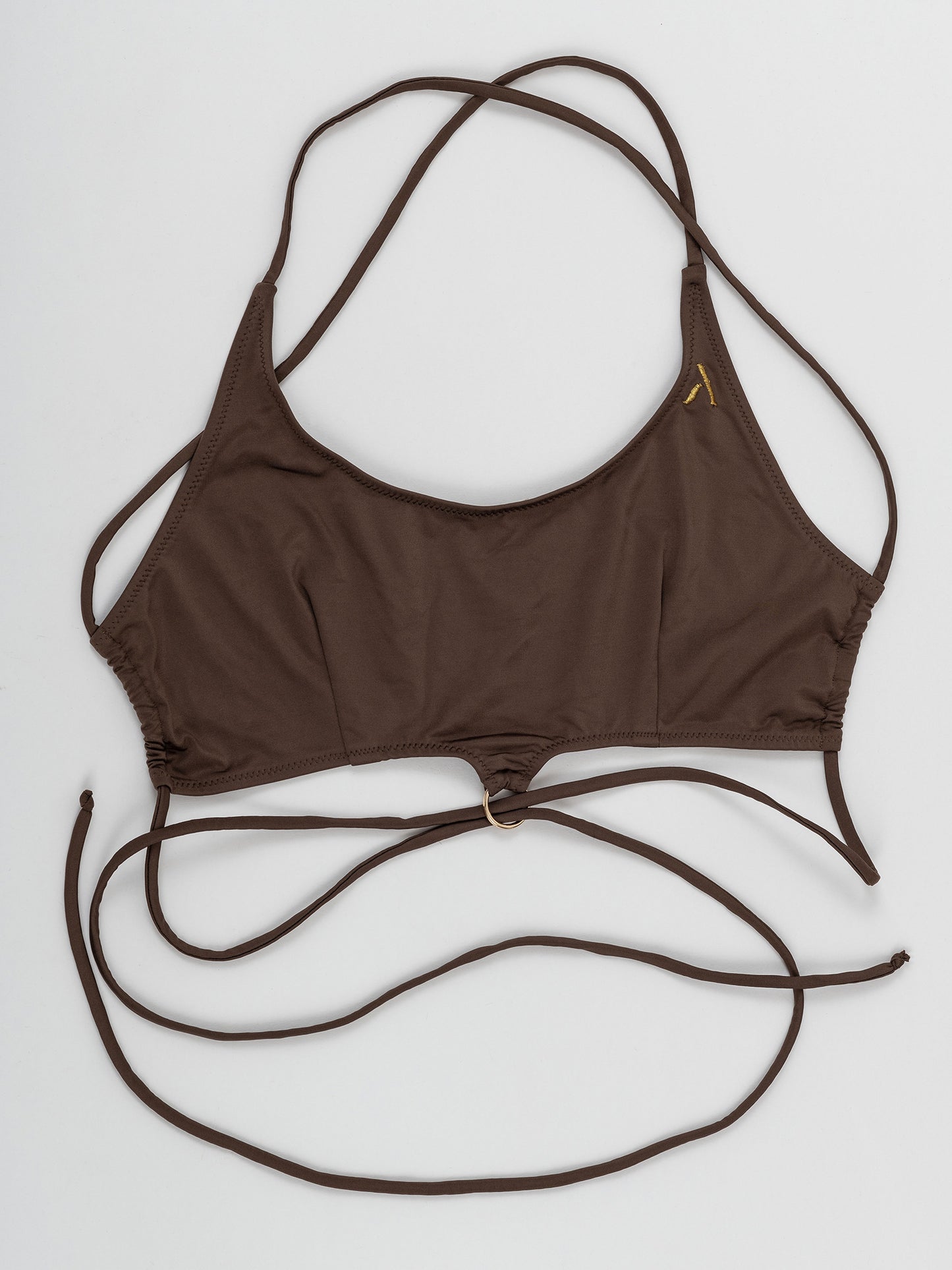 Top da pole dance marrone con laccetti, stile swimwear