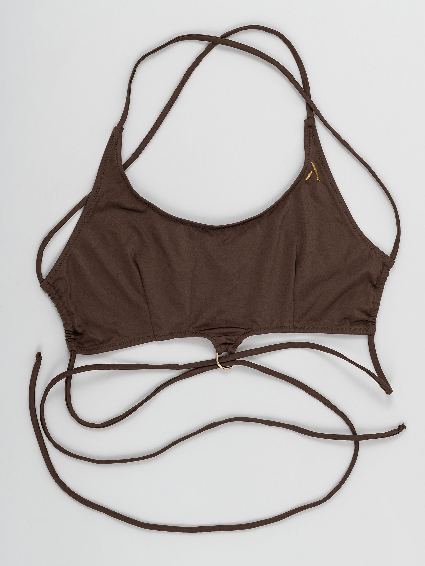 Top da pole dance marrone con laccetti, stile swimwear