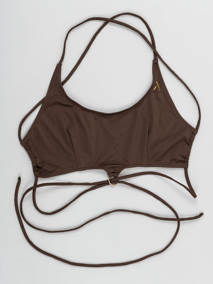 Top da pole dance marrone con laccetti, stile swimwear