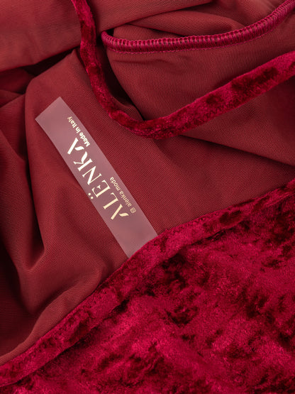 Body da pole dance in velluto rosso, stile lusso