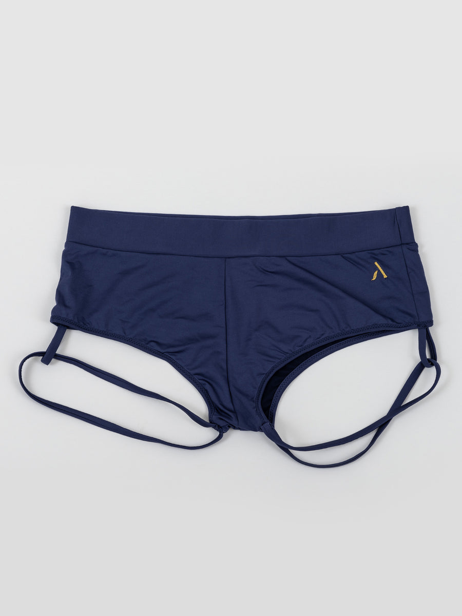 Pantaloncini da pole dance color blu con cinturini