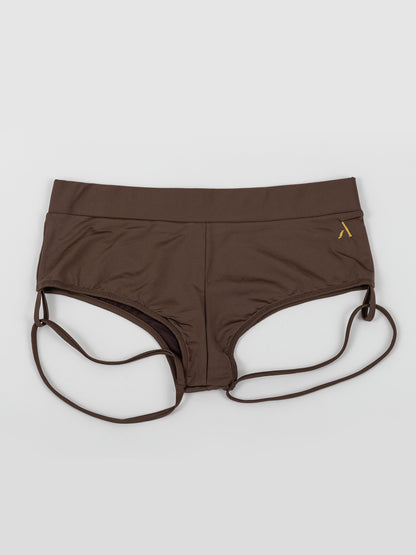 Pantaloncini da pole dance color marrone con cinturini