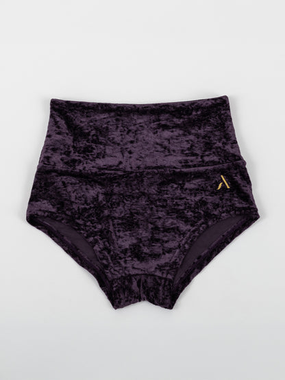 Pantaloncini da pole dance in velluto viola, stile lusso
