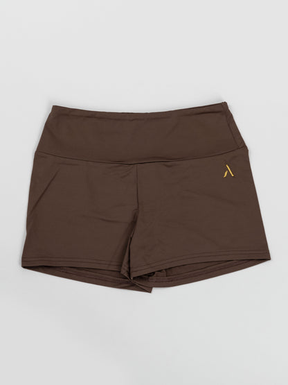 Pantaloncini da pole dance marrone con arricciatura sul retro