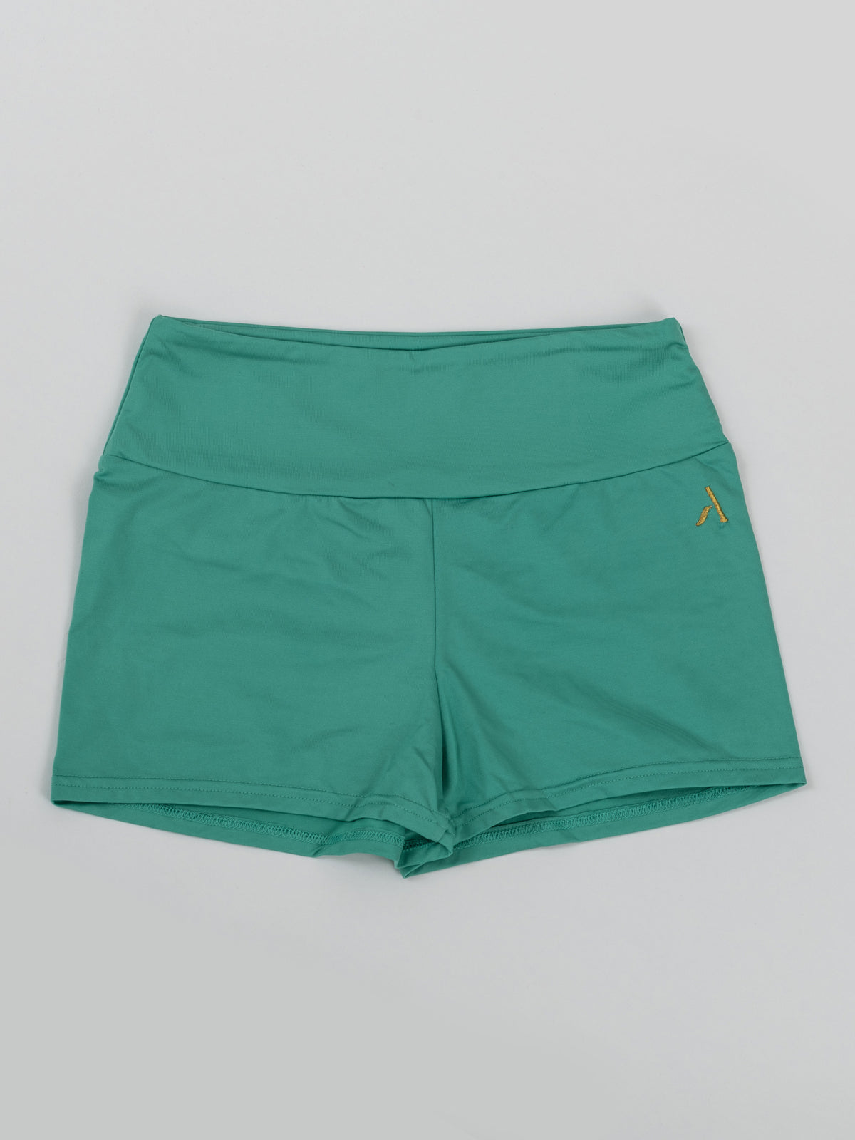 Pantaloncini da pole dance verde con arricciatura sul retro
