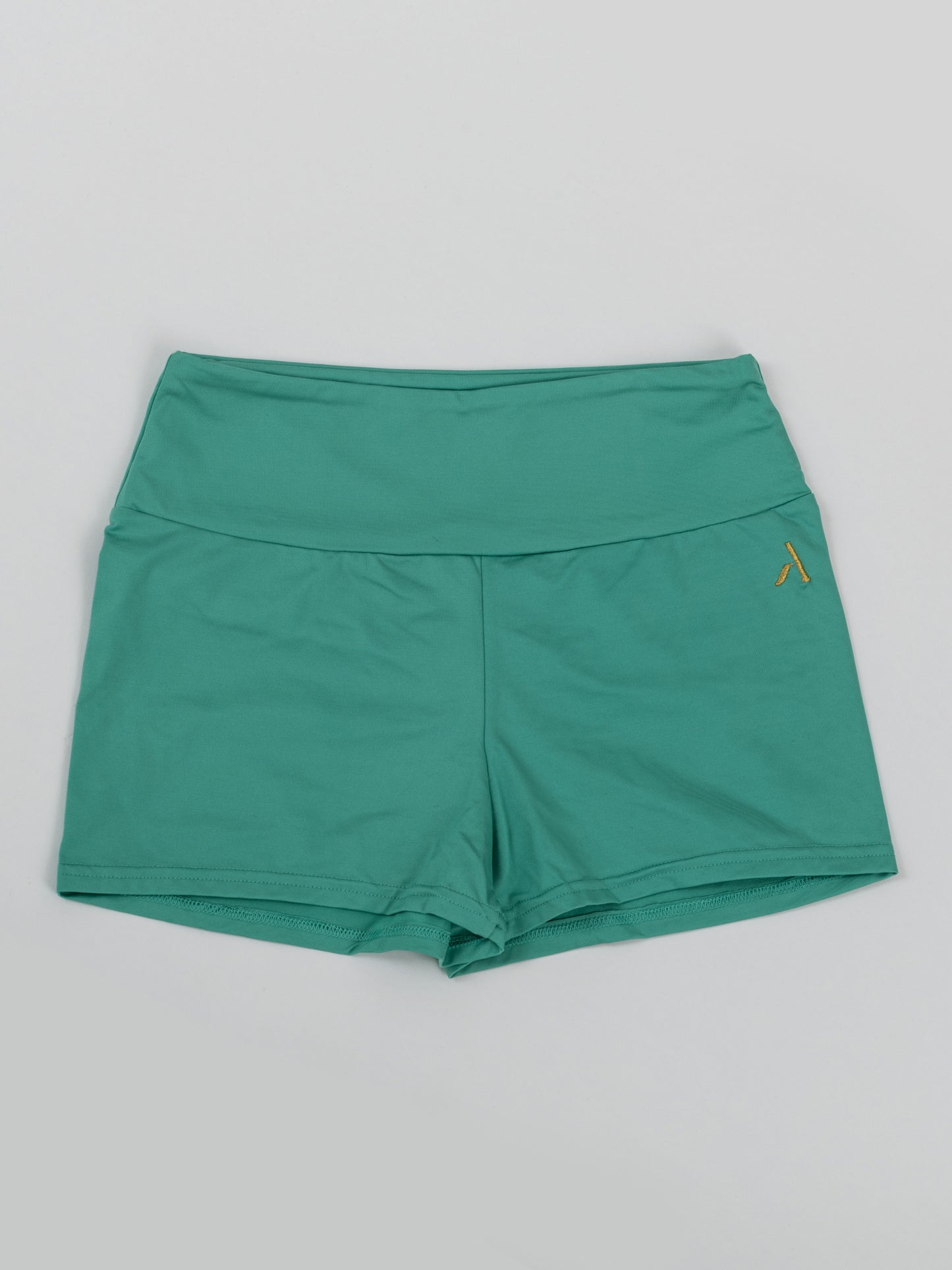 Pantaloncini da pole dance verde con arricciatura sul retro