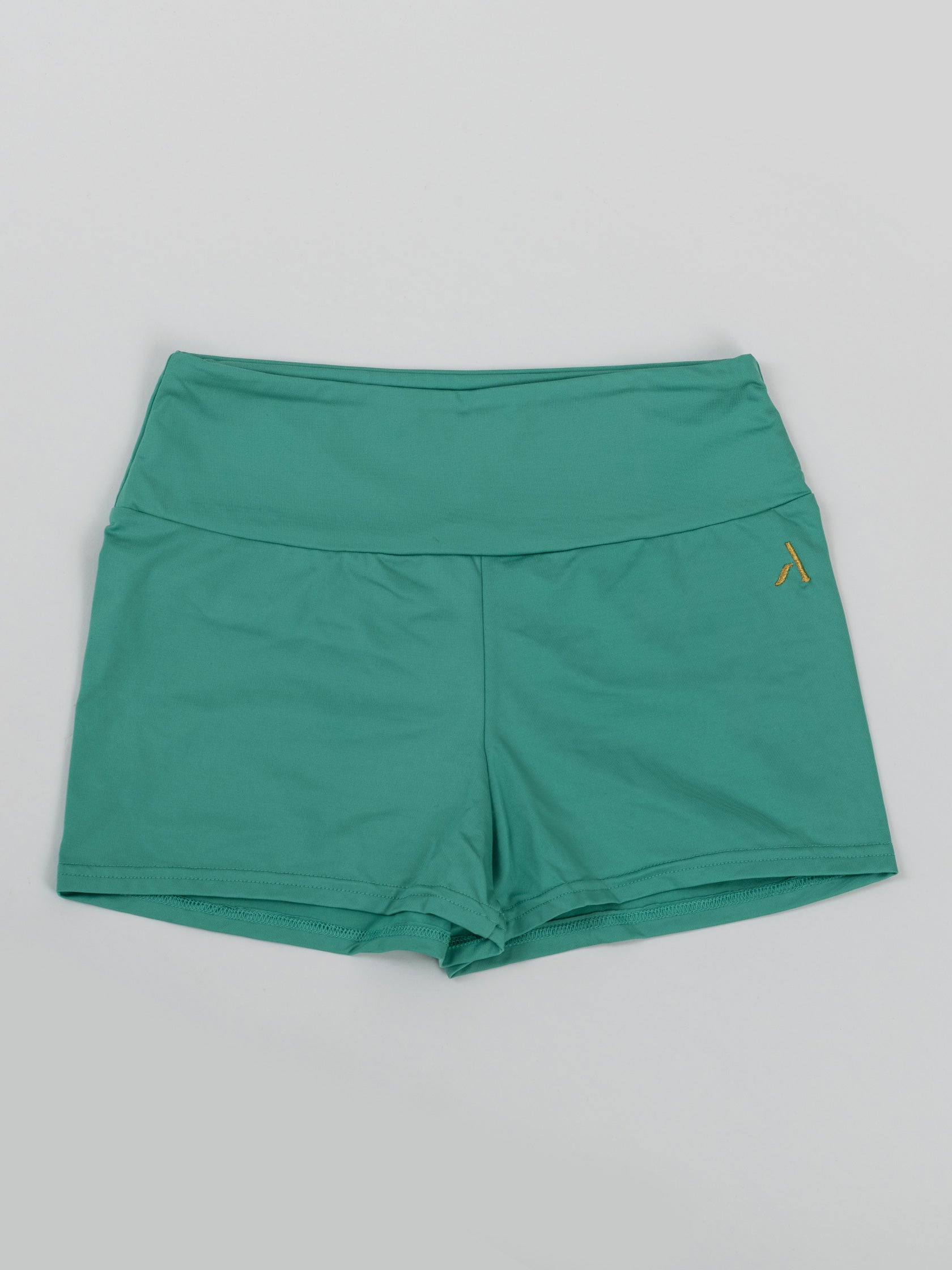 Pantaloncini da pole dance verde con arricciatura sul retro