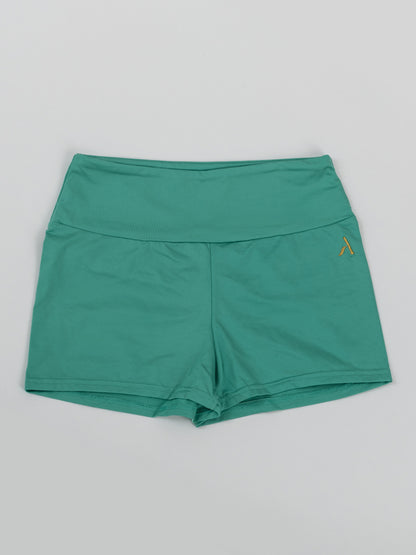 Pantaloncini da pole dance verde con arricciatura sul retro