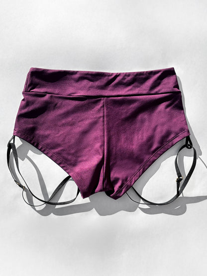 Pantoloncini da pole dance con elementi elastici color vino