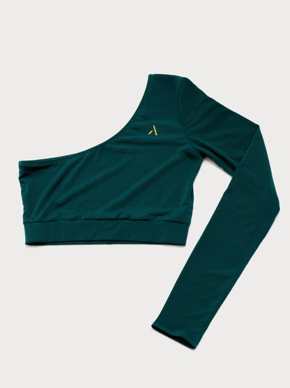 Top monospalla da pole dance in jersey color verde