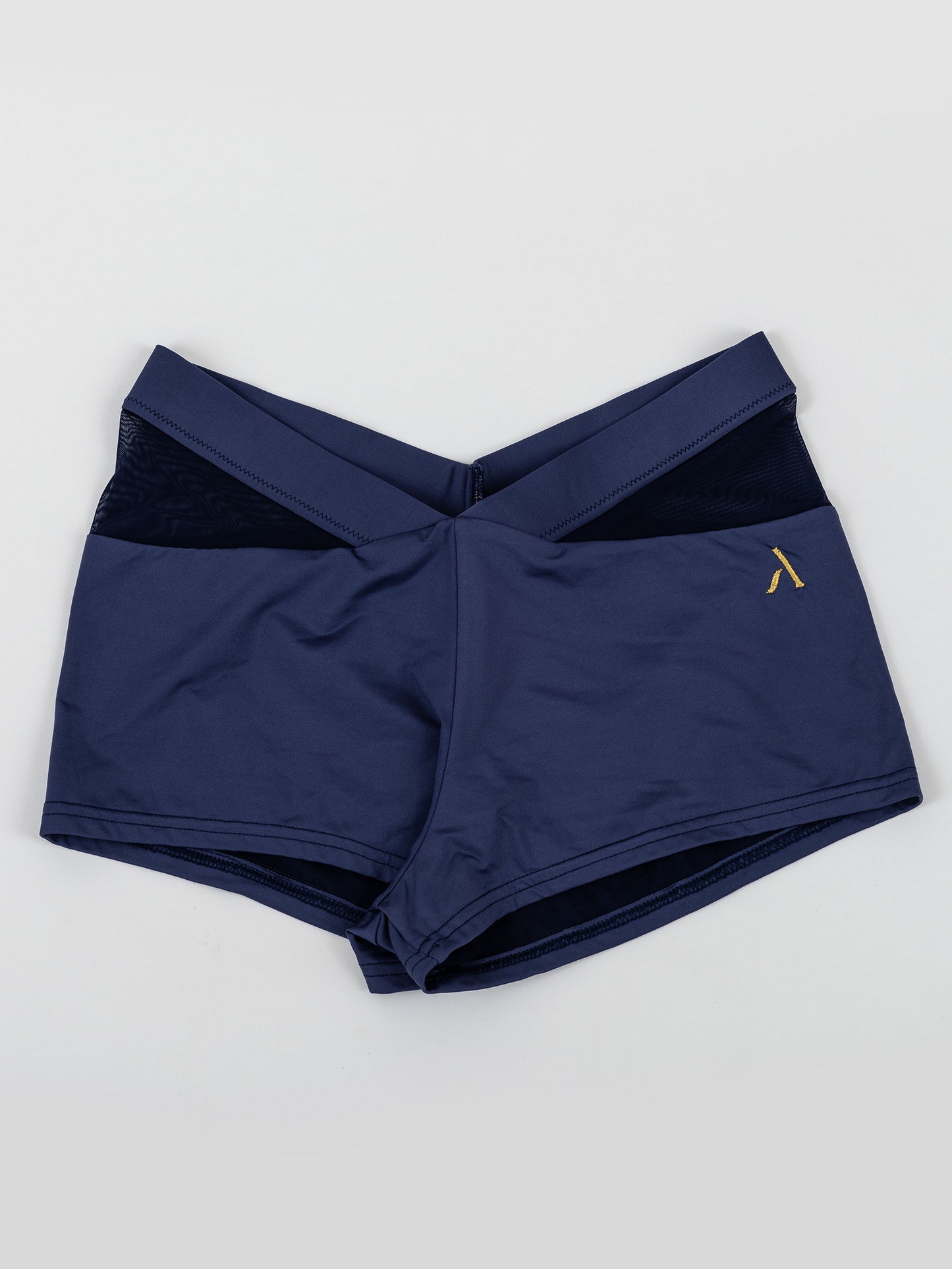 Pantaloncini da pole dance color blu con inserti in rete