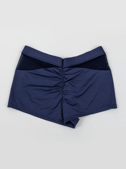 Pantaloncini da pole dance color blu con inserti in rete