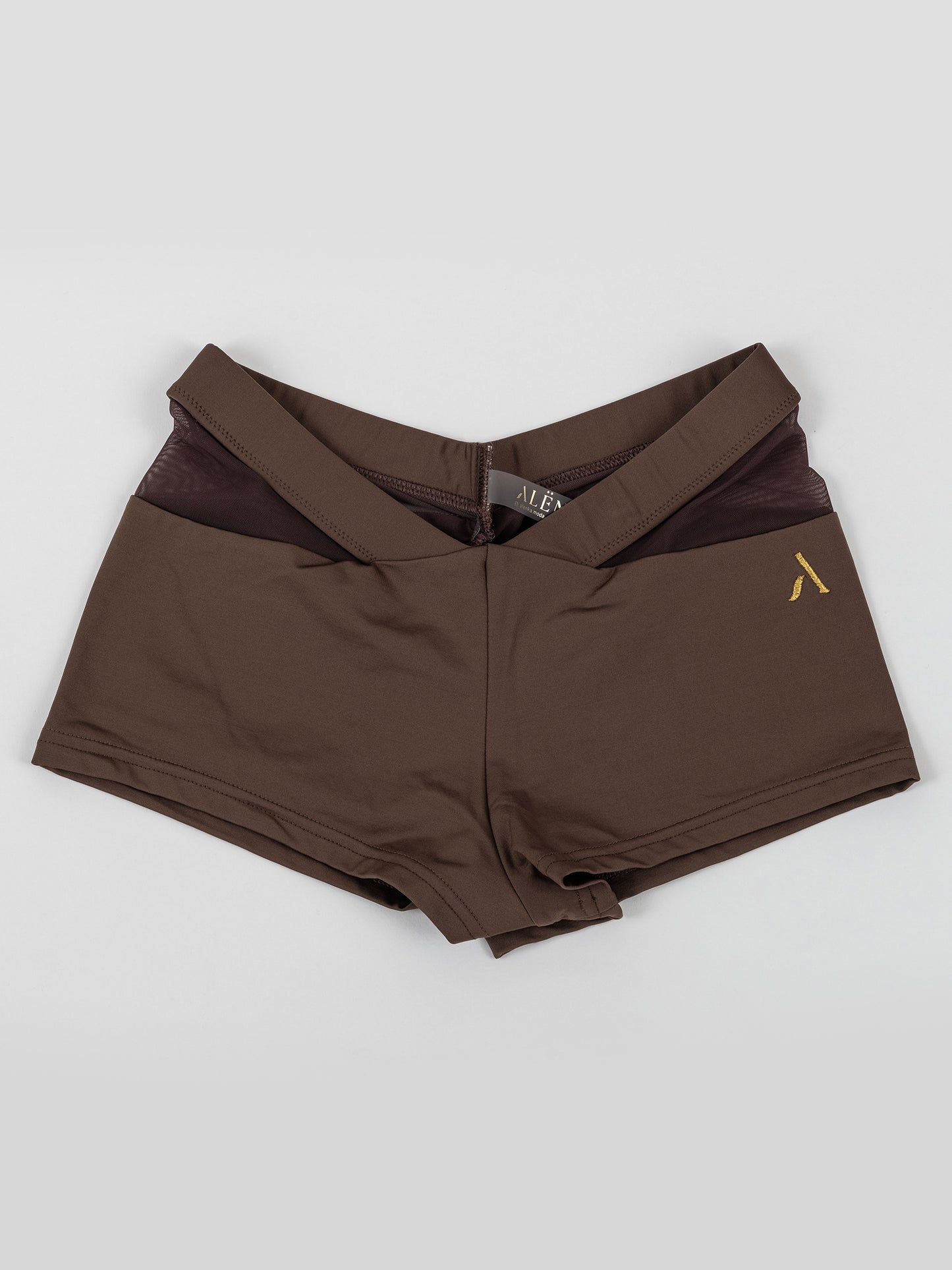 Pantaloncini da pole dance color marrone con inserti in rete