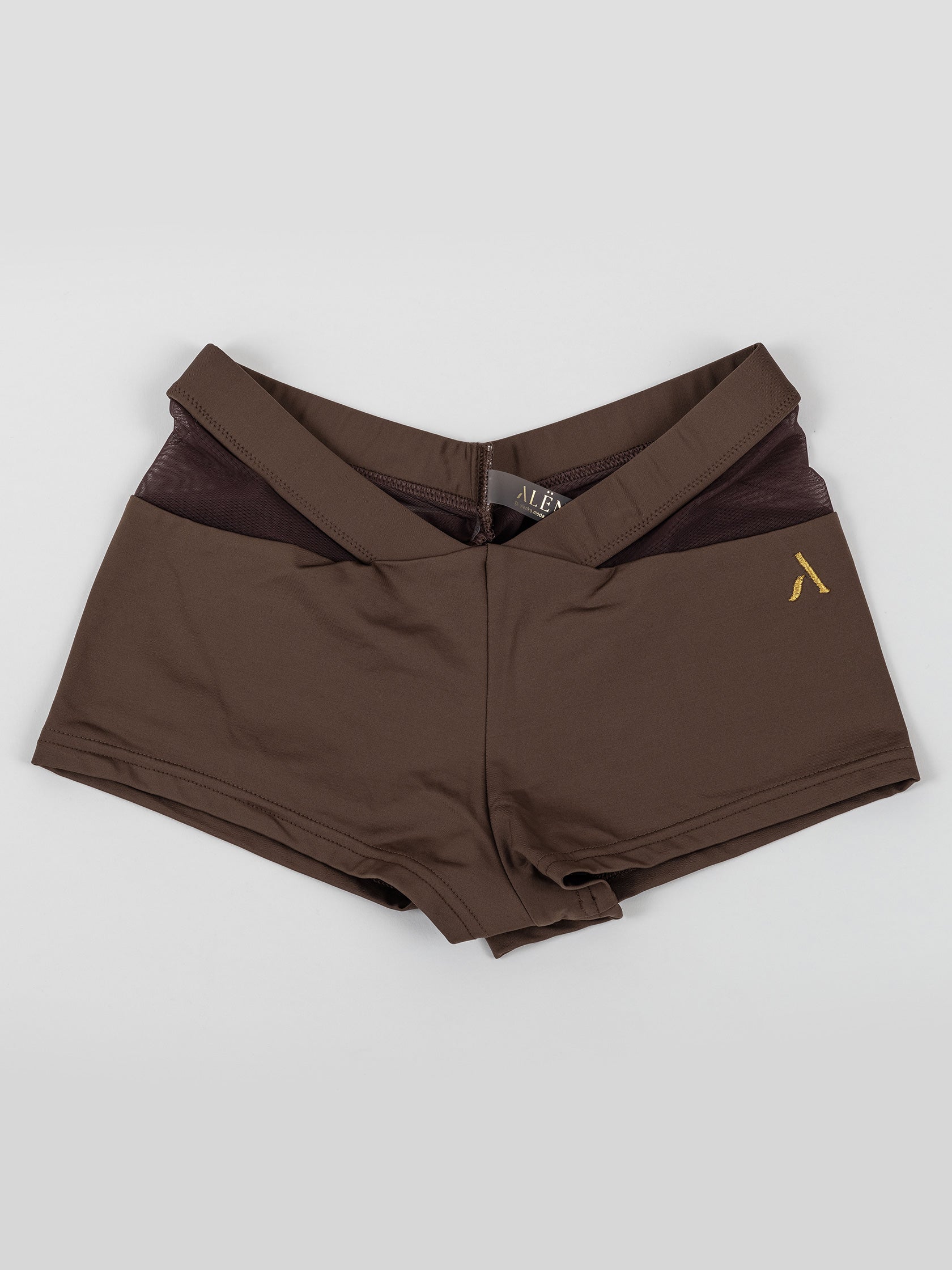 Pantaloncini da pole dance color marrone con inserti in rete