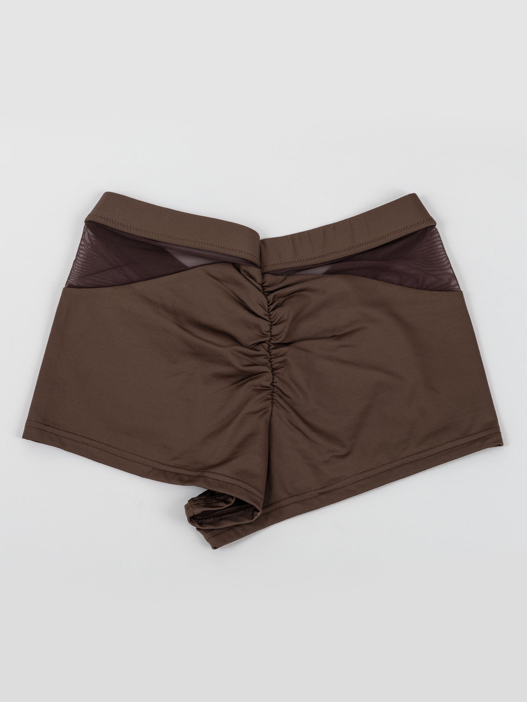 Pantaloncini da pole dance color marrone con inserti in rete