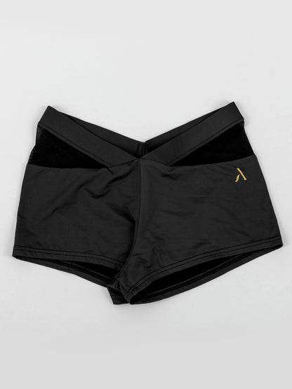 Pantaloncini da pole dance nero con inserti in rete