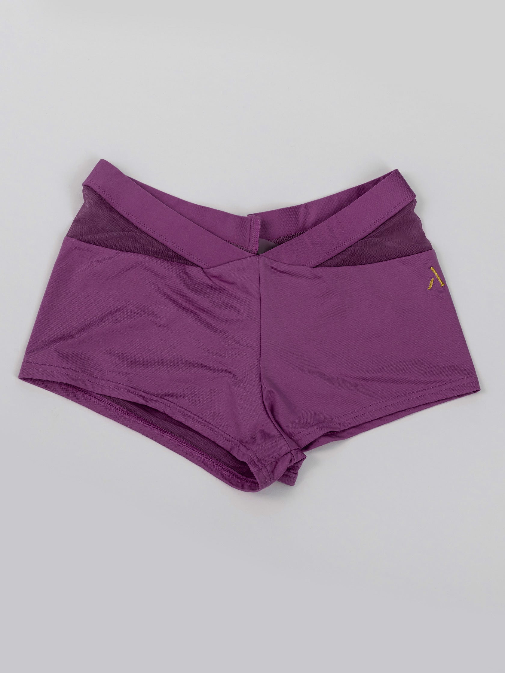 Pantaloncini da pole dance viola con inserti in rete