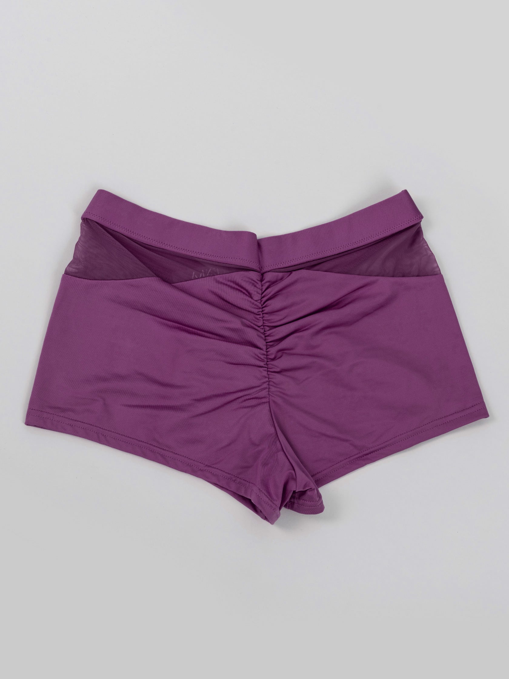 Pantaloncini da pole dance viola con inserti in rete