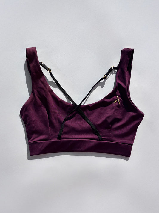 Top da pole dance con elementi elastici color vino