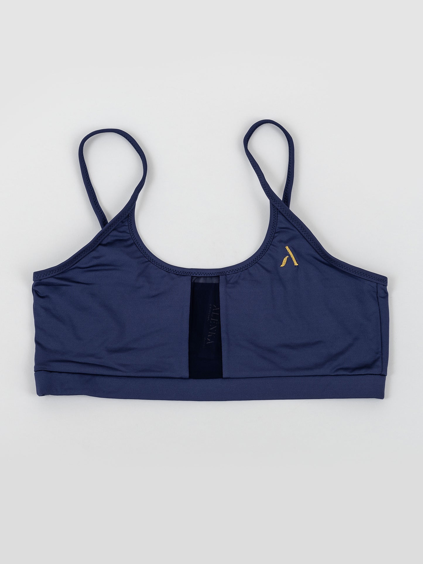 Top da pole dance blu con inserti in rete