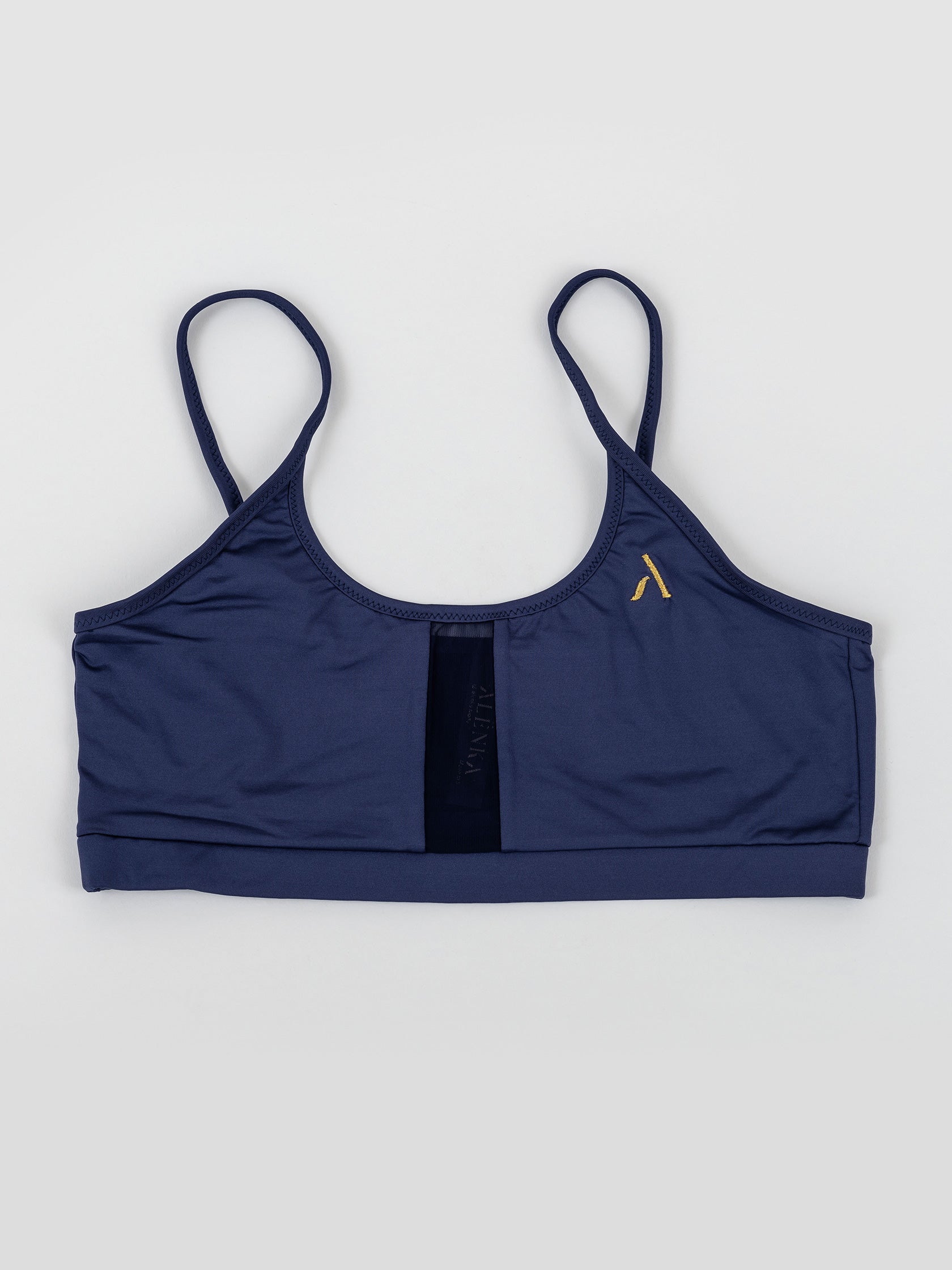 Top da pole dance blu con inserti in rete