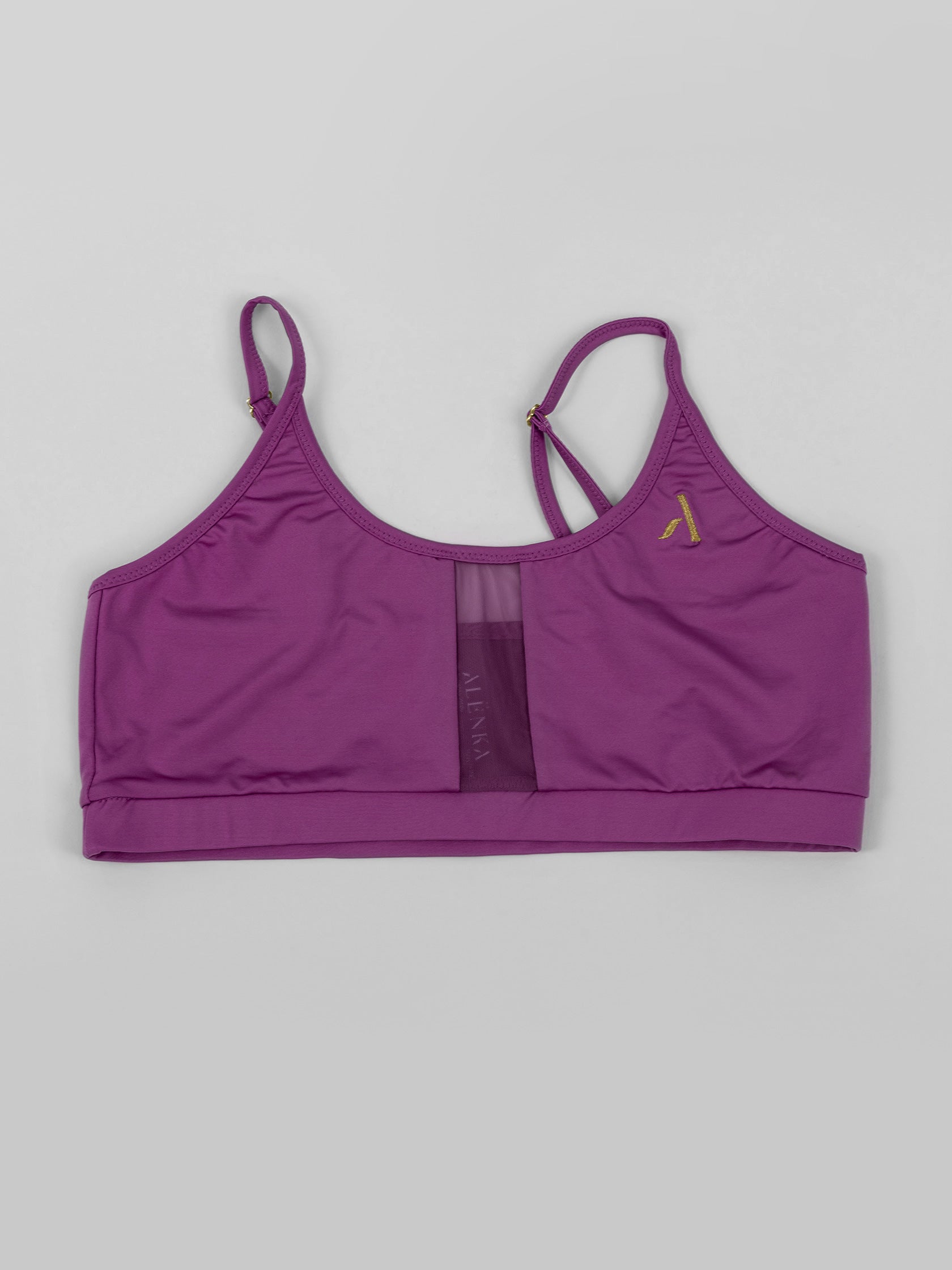 Top da pole dance viola con inserti in rete