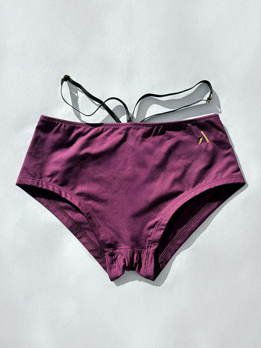 Pantoloncini da pole dance con elementi elastici color vino